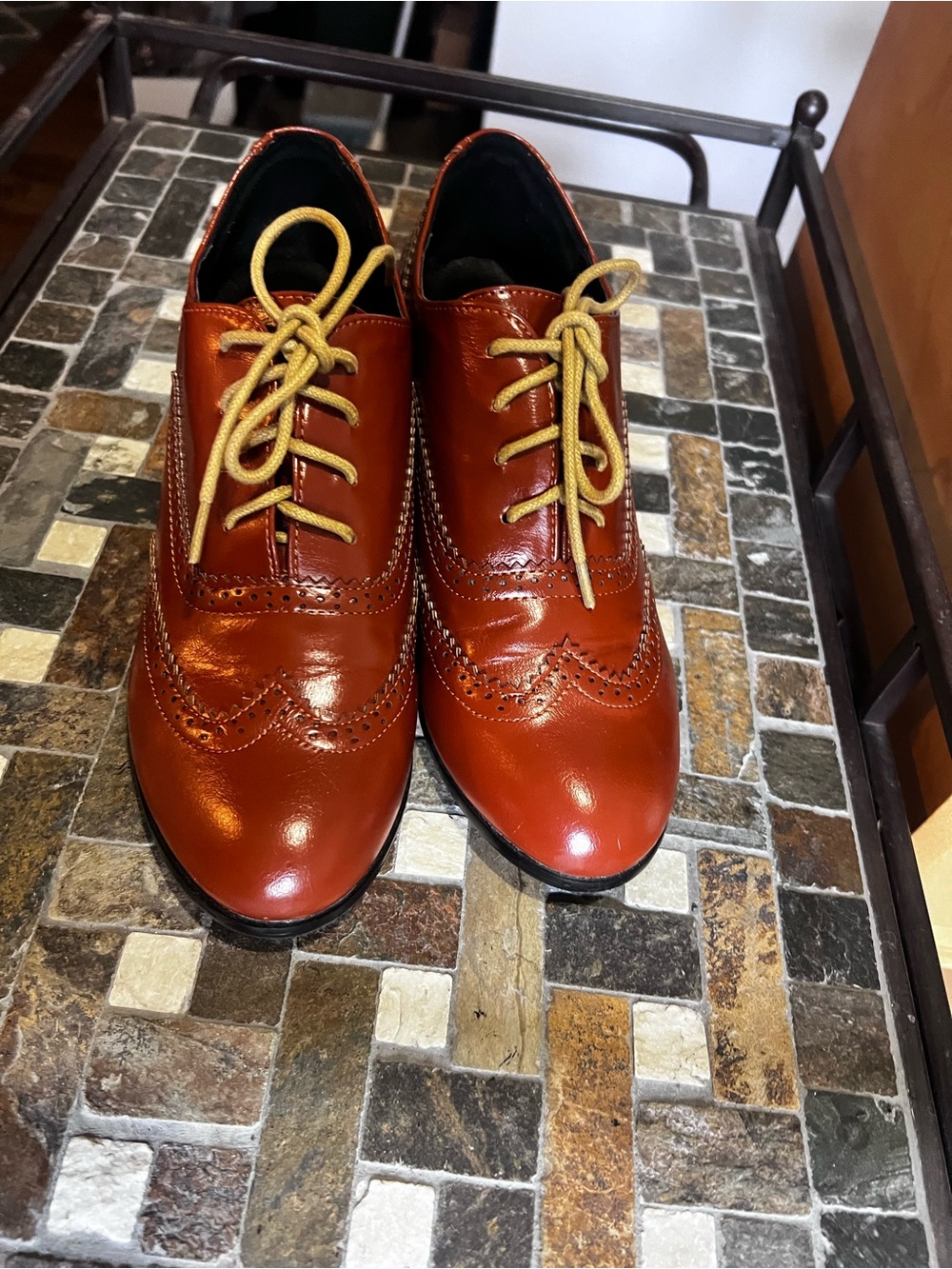 Women’s Wingtip Lace-Up Heels by Odema — Burnt Orange